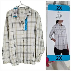 Jachs Girlfriend NWT Women's 2X Super Soft Pocket Flannel Shirt White Shacket